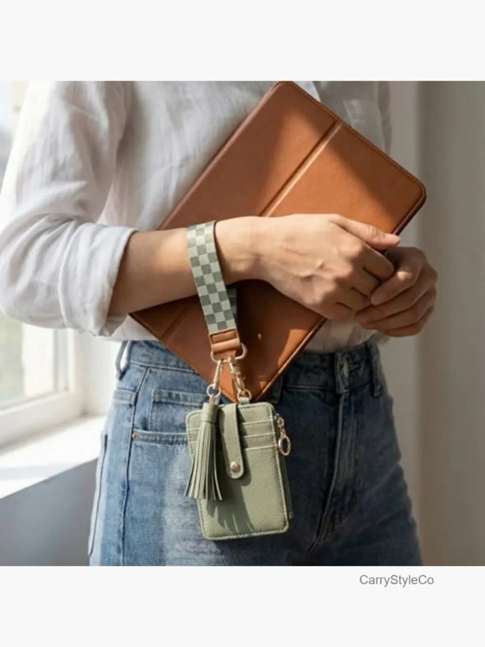 Wristlet Keychain Wallet Card Holder with ID Window & Zip Pocket